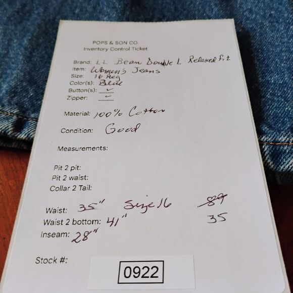 L.L. Bean Relaxed Fit Women's Jeans Size: 18R (0922) - Picture 6 of 6